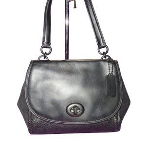 COACH Faye Black Refined Calf leather buffalo embossed leather & suede satchel